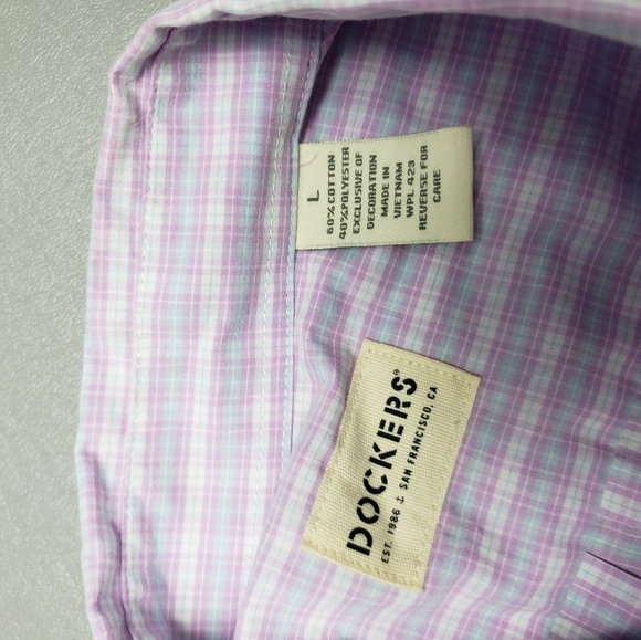 Mens dockers pink and blue checker short sleeve button down shirt size large - Picture 5 of 8